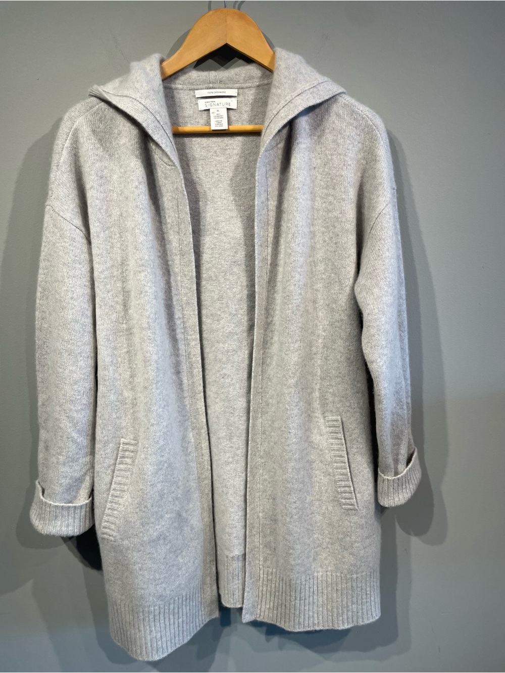 Nordstrom Light Gray Hooded Open-Front Cardigan Sweater